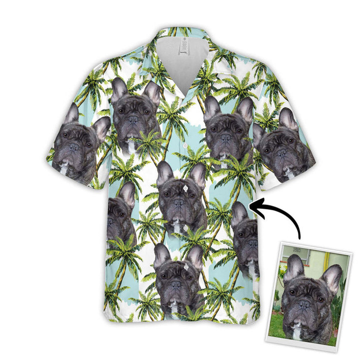 Custom Floral Summer With Palm Trees Pattern Short-Sleeve Hawaiian Shirt, Custom Photo Dog Shirt for Men Women