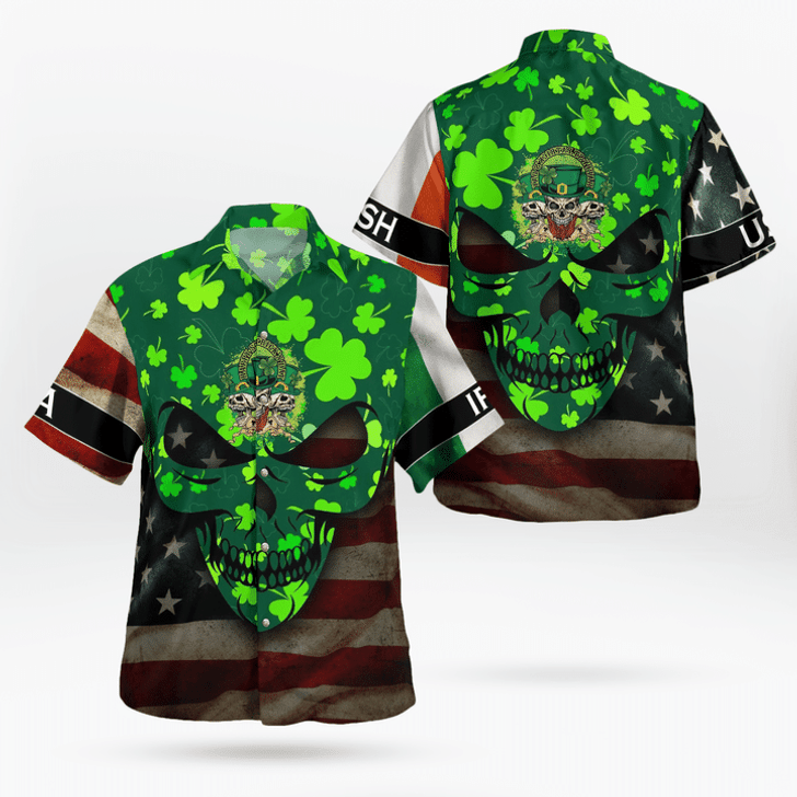 St. Patrick's Day Full Skull Art And Drinking Skull Irish Flag American Flag Hawaii Shirt - Gift For Irish
