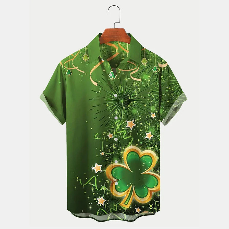 St. Patrick's Day Shamrock Print Men's Hawaiian Shirts Casual Comfortable Plus Size Shirts