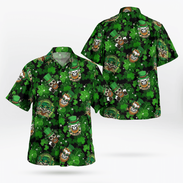 St. Patrick's day Hawaiian Shirt - Many Patrick Skulls Green Clover Pattern Hawaii Shirt - Gift For Irish