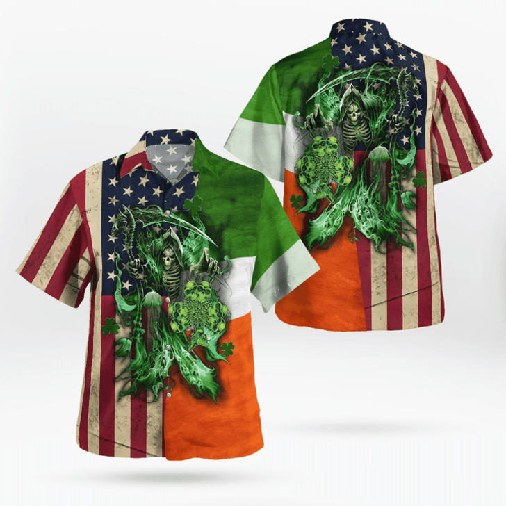 St. Patrick's Day Hawaiian shirt, Irish Grim Reaper Irish Flag And American Flag Hawaii Shirt