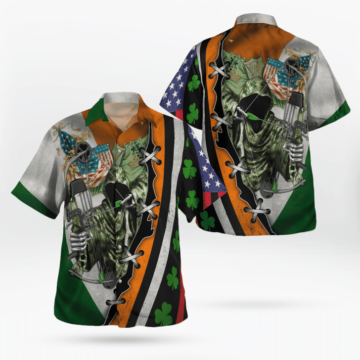 Hunting Hunter Skull And American Flag Saint Patrick’S Day Aop Hawaii Shirt