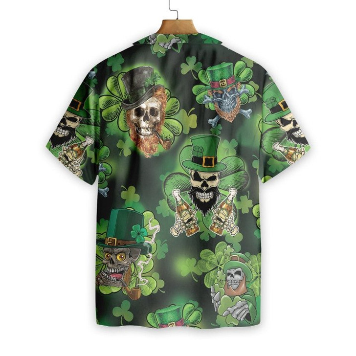 Shamrock Skull Hawaiian Shirt, St Patricks Day, Luck of the Irish, Aloha Shirt, Tropical Shirt, Men's Casual Shirt, Vacation