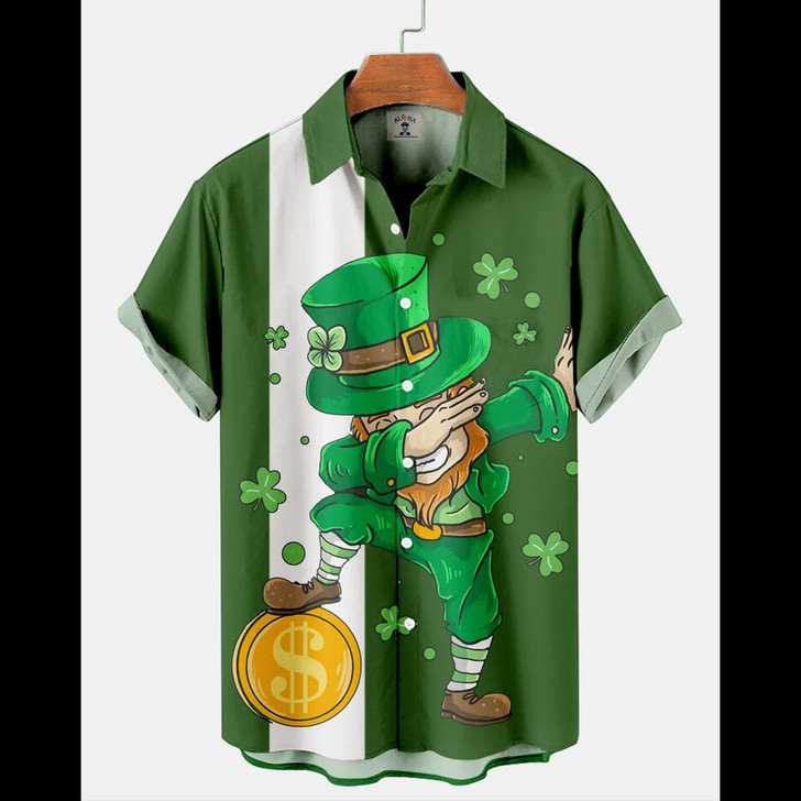 Men's St. Patrick's Day Fun Flag Panel Print Short Sleeve hawaiian Shirt