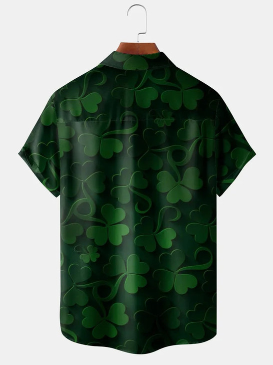 St. Patrick's Day Chest Pocket Short Sleeve Casual Shirt, St. Patrick's Day Shamrocks shirt