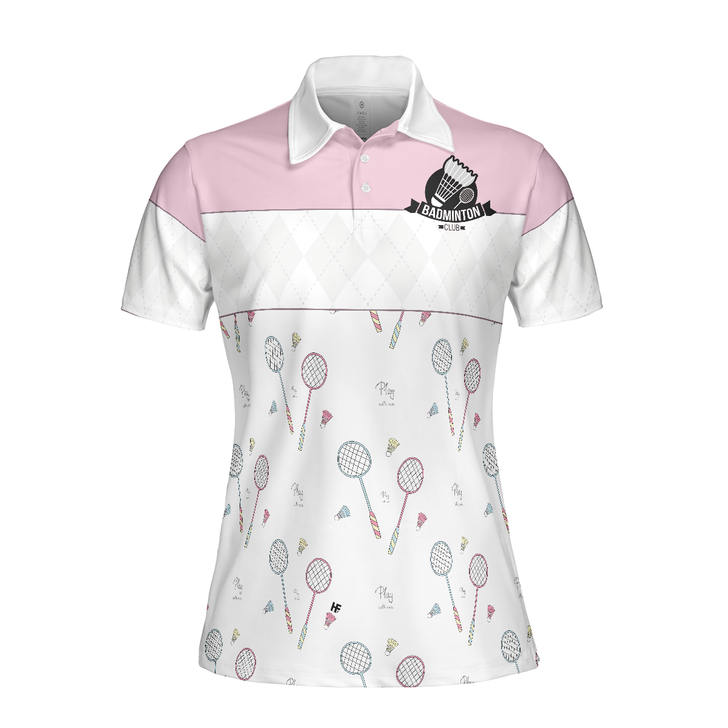Badminton Short Sleeve Women Polo Shirt, White And Pink Badminton Shirt For Women - Perfect Gift For Women, Ladies