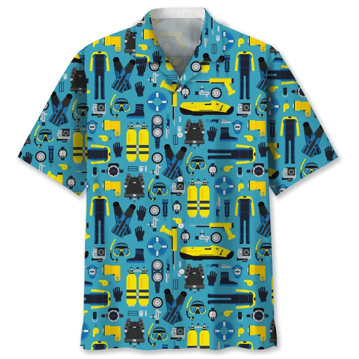 Scuba Diving Coconut Ocean Hawaiian Shirts For Travel Summer, Scuba Diving 3D All Over Printed Hawaii Shirt