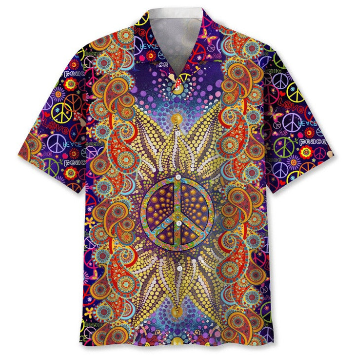 Hippie Hawaiian Shirts For Men - Hippie Button Down Mens 3D Hawaiian Shirts Short Sleeve Series