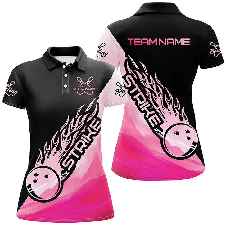 Custom Strike Bowling Pink Bowling Polo Shirts For Women, Custom Bowling Team Shirts Outfit IPHW5241