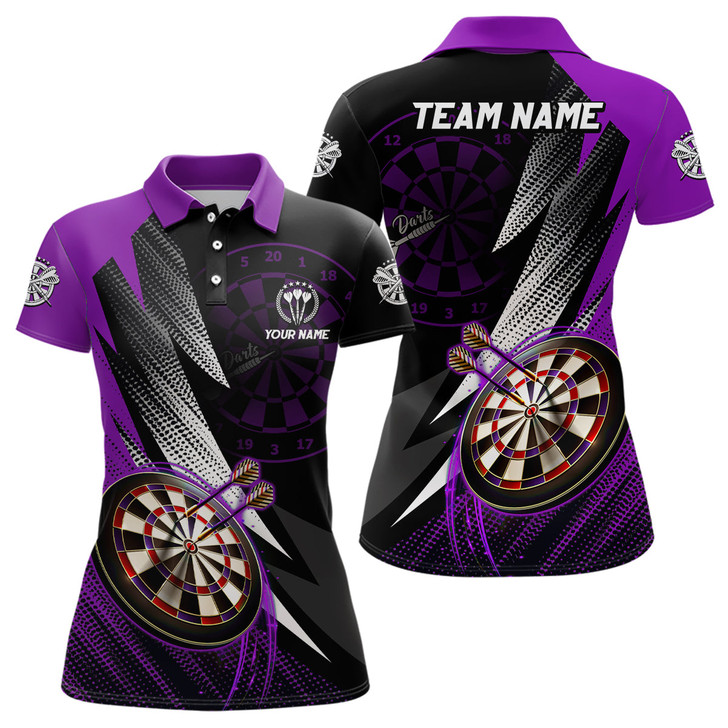 Custom Personalized Black Purple Womens Darts Polo Shirt Custom Darts Shirt For Women Team Jersey LDT1218