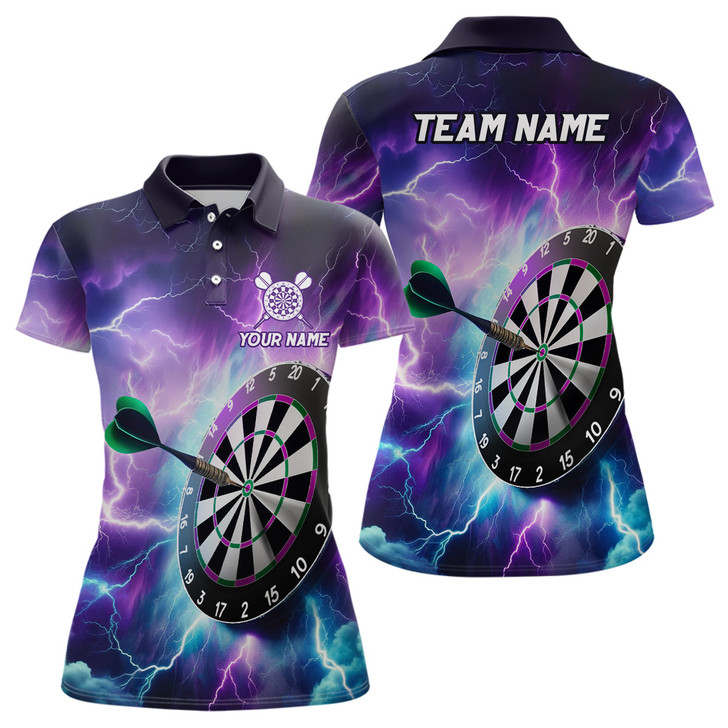 Custom Purple Thunder Lightning Womens Darts Polo Shirt Custom Darts Shirt For Women Dart Jerseys LDT1444