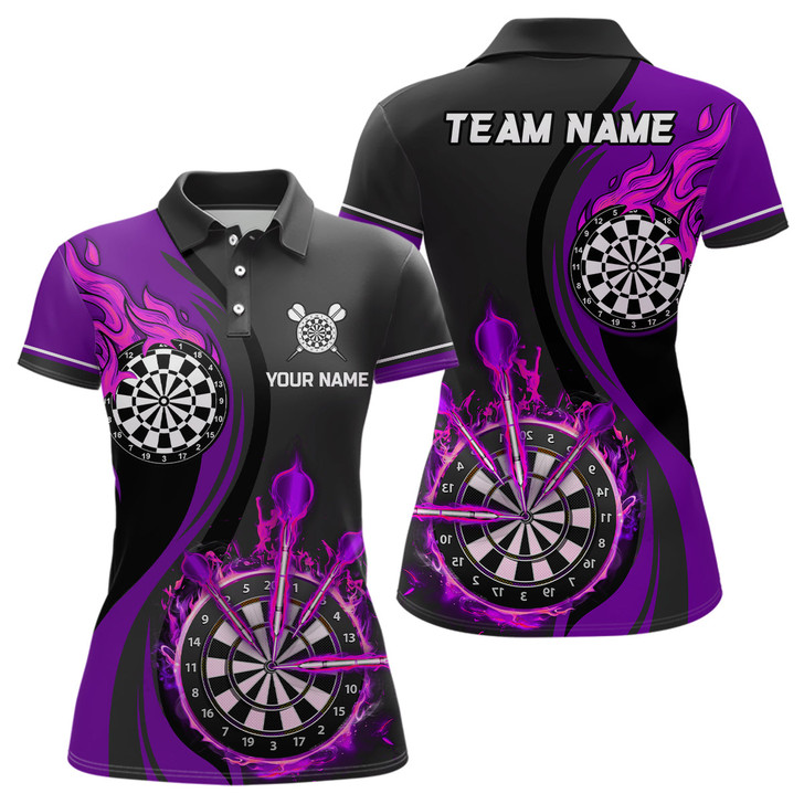 Custom Purple Fire Flame Womens Darts Polo Shirt Custom Dart Shirts For Women Dart Jerseys LDT1477