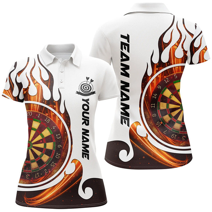 Custom Fire Flame Dartboard Womens Darts Polo Shirt Custom Dart Shirts For Women Dart Jerseys LDT1348