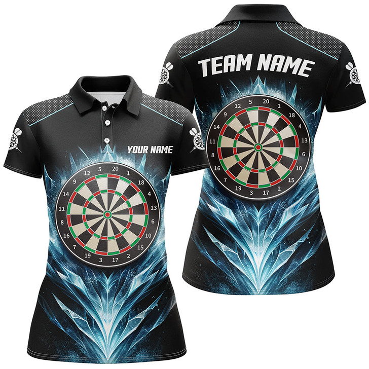 Custom Icy Blue Black Dartboard Womens Darts Polo Shirt Custom Darts Shirt For Women Dart Jerseys LDT1240