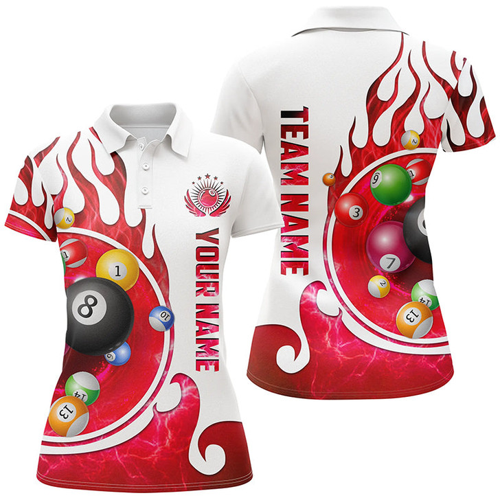 Custom Personalized Name Billiard Fire Polo Shirts For Women Custom Team Name Billiard Shirt Design | Red TDM0916