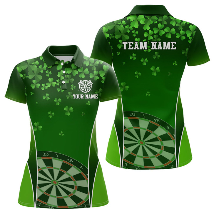 Custom 3D Green Clovers Patrick Day Womens Darts Polo Shirt Personalized Dart Jersey For Women LDT1347