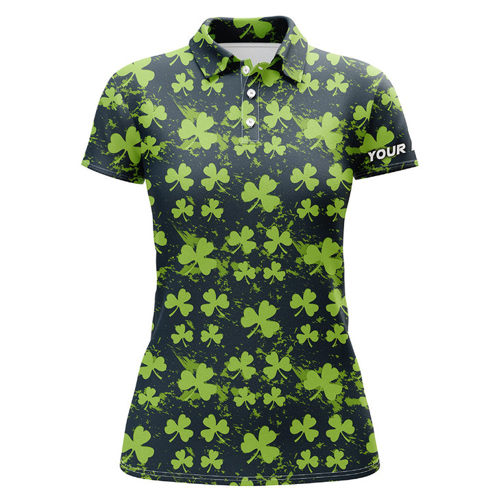 Custom Watercolor Green Clover Leaf St Patrick Day Golf Polo Shirt Custom Name Golf Shirts For Women LDT1329