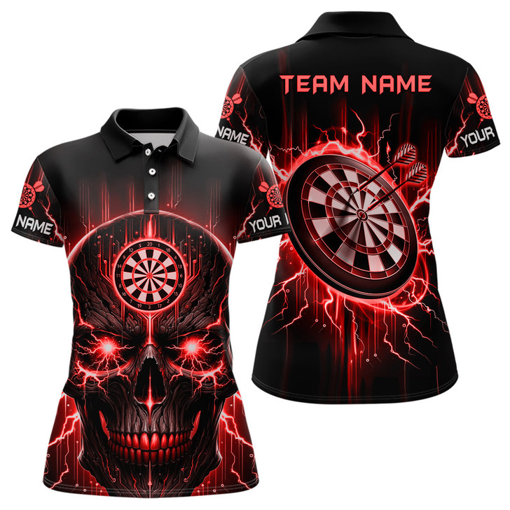 Custom Black Red Skull Womens Darts Polo Shirt Custom Scary Darts Shirt For Women Dart Jerseys LDT1433