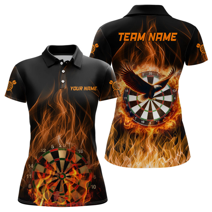 Custom Orange Fire Flame Eagle Womens Darts Polo Shirt Custom Dart Shirts For Women Dart Jerseys LDT1446