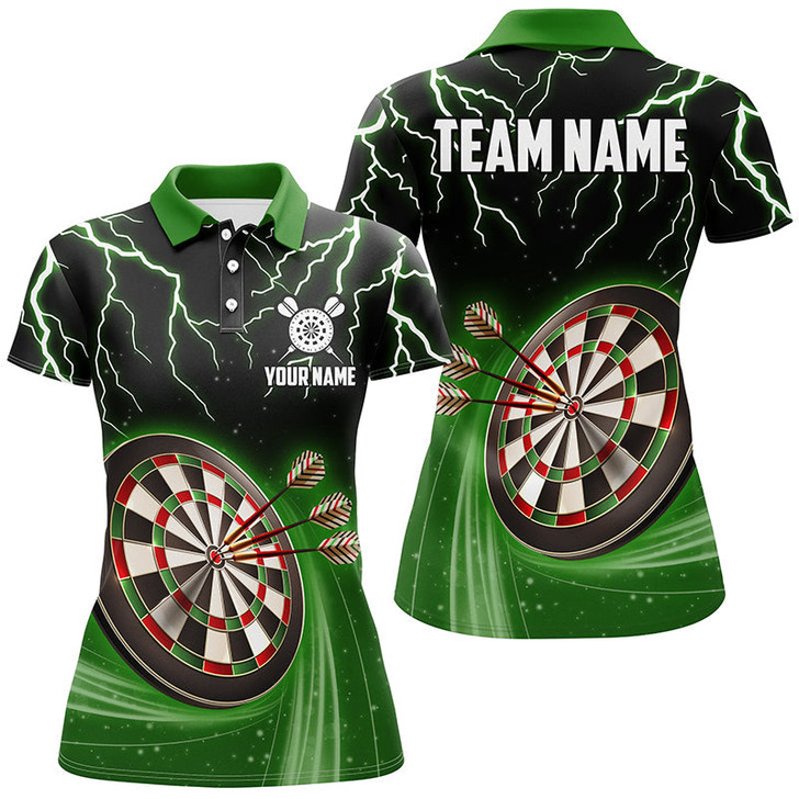Custom Green Thunder Lightning Womens Darts Polo Shirt Custom Darts Shirt For Women Dart Jerseys LDT1454