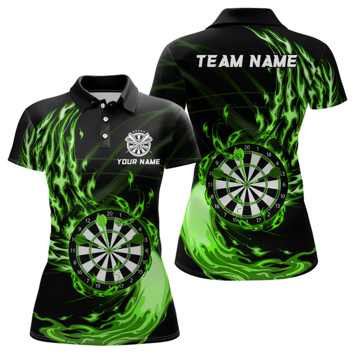 Custom Green Fire Dartboard Womens Darts Polo Shirt Custom Darts Shirt For Women Dart Jerseys LDT1473