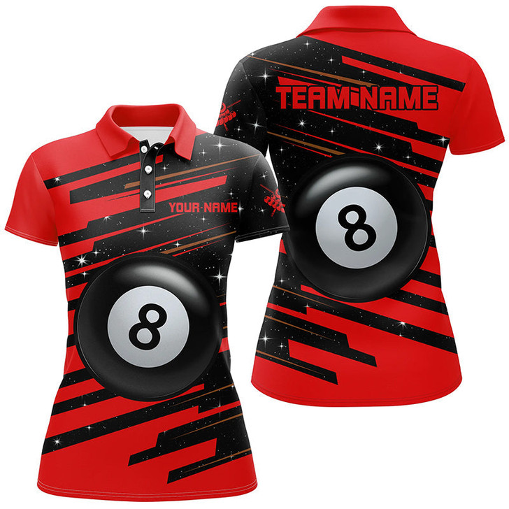 Custom Red 8 Ball Pool Billiard Jerseys Polo Shirts For Women Custom Team League Billiard Shirts TDM0698
