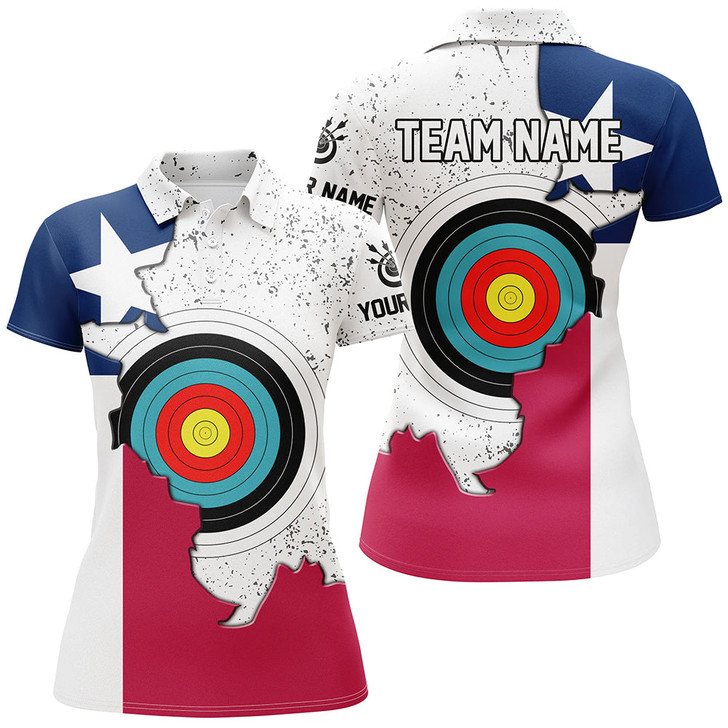 Custom Personalized 3D Texas Archery Target Women Polo Shirts Custom Texas Flag Shirts For Patriotic Archer TDM0684