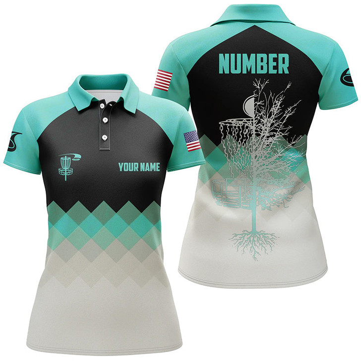 Custom Turquoise Womens Disc Golf Polo Shirt Personalized Disc Golf Shirts For Women Golf Gifts LDT1015