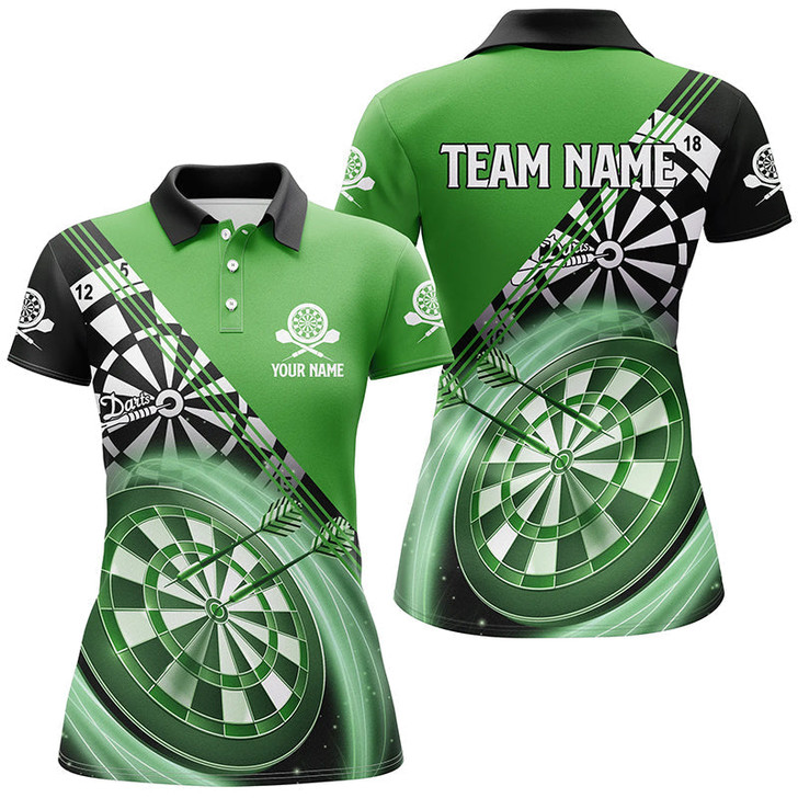 Custom Personalized Black Green Womens Darts Polo Shirt Custom Darts Shirt For Women Dart Jerseys LDT1408