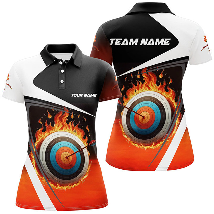 Custom Personalized Flaming Target Archery 3D Polo Shirts For Women, Fire Bow And Arrow Archery Team Shirts VHM0984