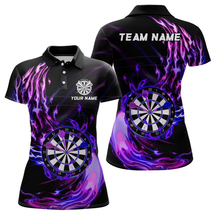 Custom Purple Fire Dartboard Womens Darts Polo Shirt Custom Darts Shirt For Women Dart Jerseys LDT1474