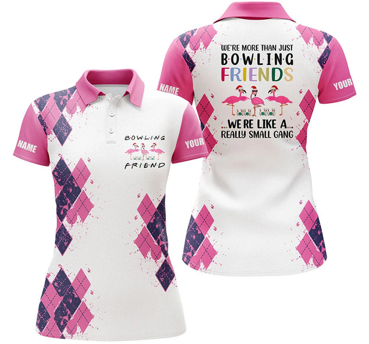 Custom Bowling Custom Name Custom Team Women Polo Shirt, We're More Than Just Bowling Friends Flamingo Personalized - Gift Sport For Mother's Day, Women