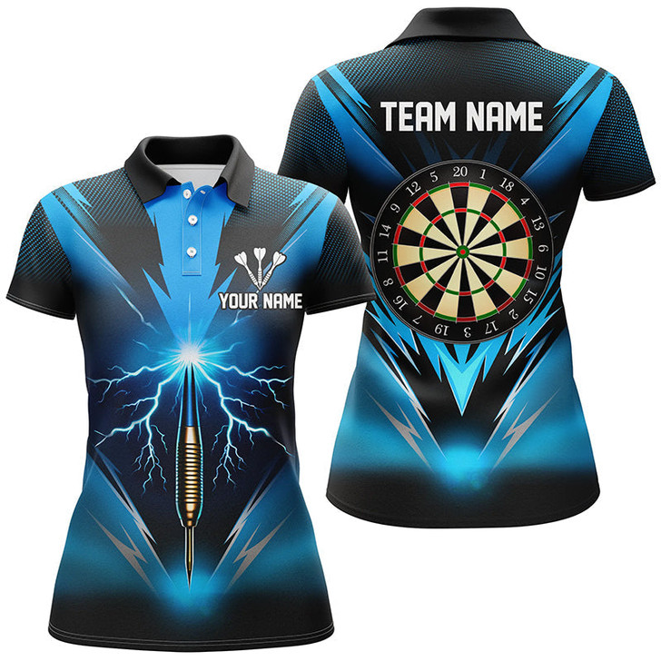 Custom Blue Thunder Lightning Womens Darts Polo Shirt Custom Dart Shirts For Women Dart Jerseys LDT1373