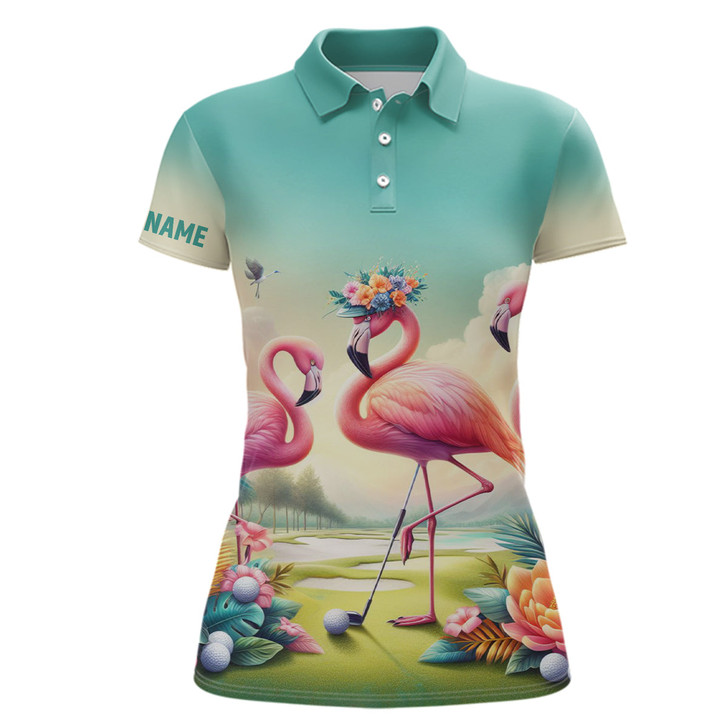 Custom Pink Flamingo Tropical Womens Golf Polo Shirts Custom Name Golf Shirts For Women Golf Gifts LDT1306
