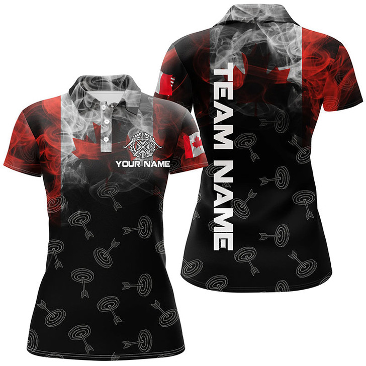 Custom Personalized Vintage Smoke Canadian Flag Archery Polo Shirts For Women, 3D Targets Archery Jerseys VHM0978