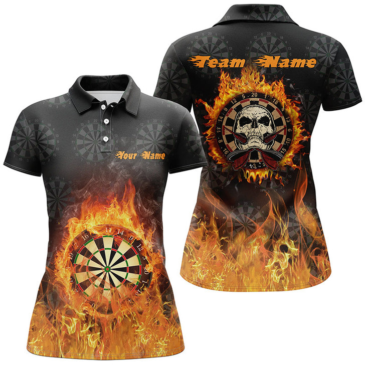 Custom Fire Flame Skull Darts Womens Polo Shirts Custom Darts Shirt For Women Cool Dart Jerseys LDT1029