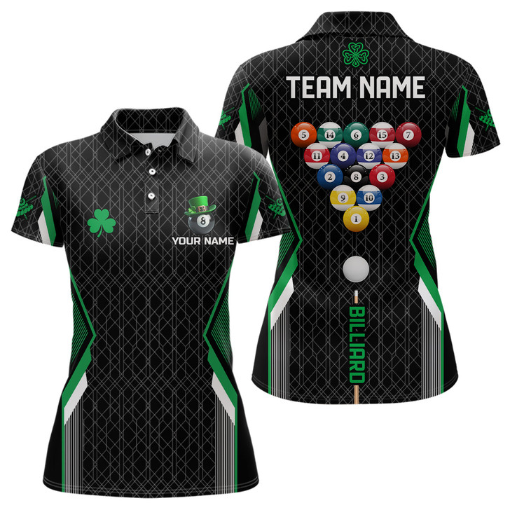 Custom St Patrick Day Lucky Billiard Balls Personalized Women Polo Shirts, Green Patrick Billiard Jerseys TDM1047