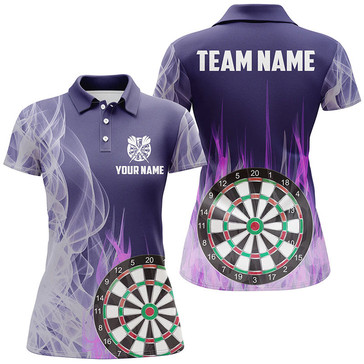 Custom Personalized Purple Fire Flame 3D Dartboard Women Darts Polo Shirts Custom Darts Team Jerseys TDM1292