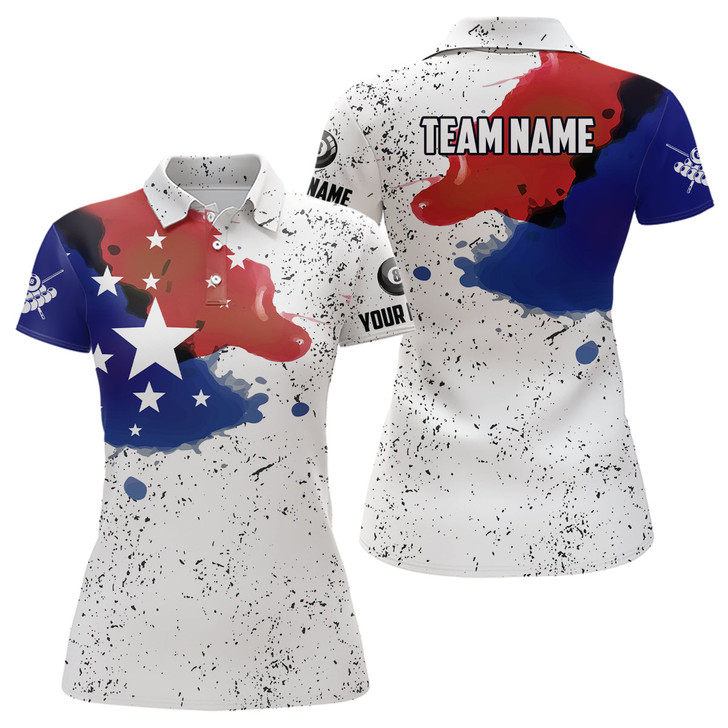 Custom Personalized Grunge Style American Flag Billiard Women Polo Shirts, Patriotic Billiard Shirts TDM0715