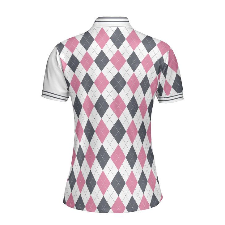 Jesus Women Polo Shirt, Jesus Is My Savior Golf Is My Therapy Short Sleeve Women Polo Shirt, Argyle Pattern Golf Shirt For Ladies