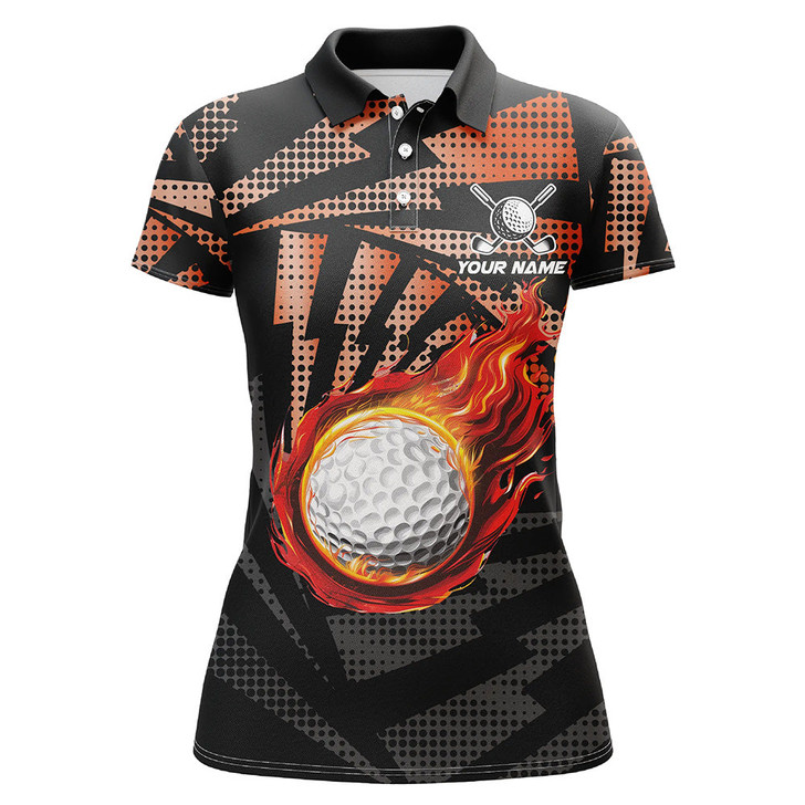 Custom Black Orange camo flame golf ball Women golf polo shirt custom golf outfits for ladies, best golf gift NQS8021