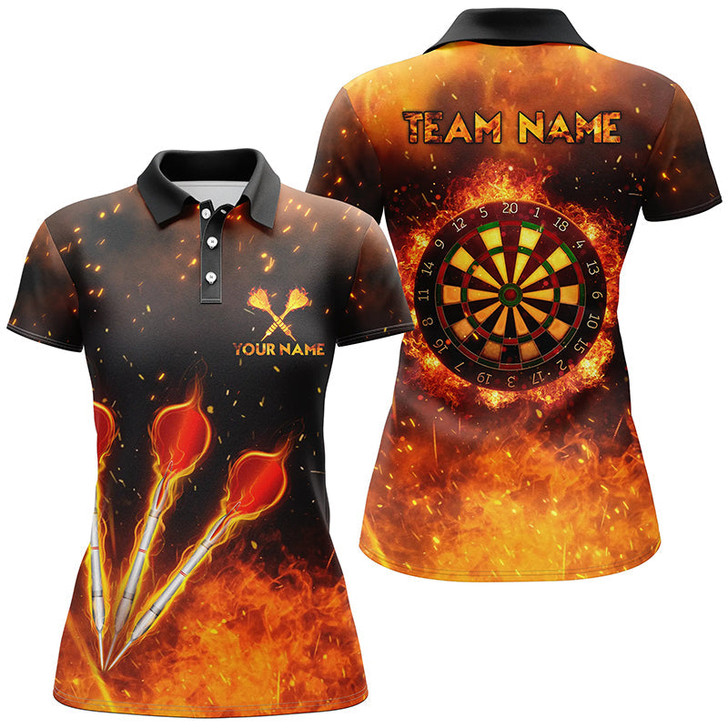 Custom Orange Fire Flame Sports Womens Darts Polo Shirt Custom Darts Shirt For Women Dart Jerseys LDT1440