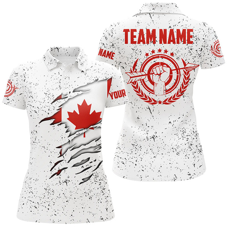 Custom Personalized Grunge Canada Archery Women Polo Shirts, Patriotic Canadian Flag Shirts For Archers TDM0963