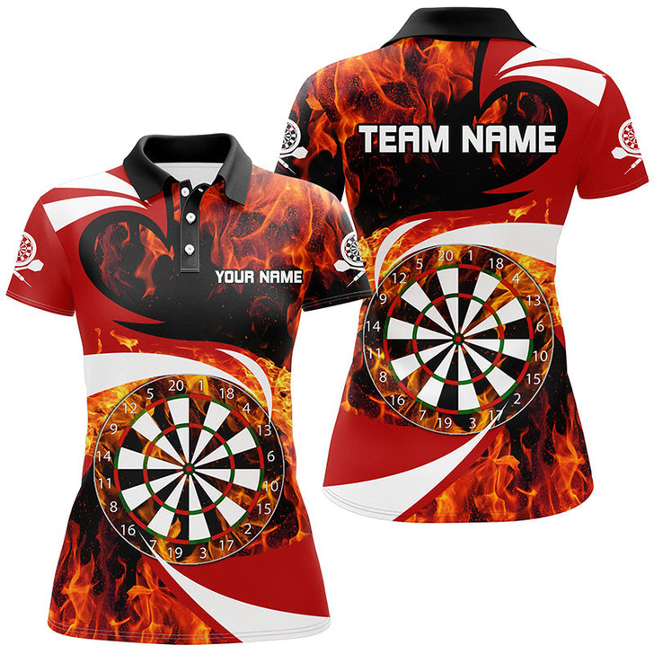 Custom Fire Flame Dartboard Womens Red Dart Polo Shirts Custom Darts Shirt For Women Dart Jerseys LDT1365