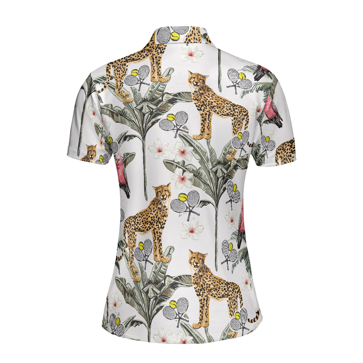 Tropical Coconut Leopard Tennis Shirt For Women Short Sleeve Women Polo Shirt - Perfect Gift For Women