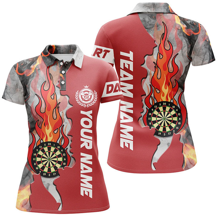 Custom Personalized Red Darts Board Fire Flame Smoke Women Darts Polo Shirts Custom Unique Darts Jerseys TDM1307