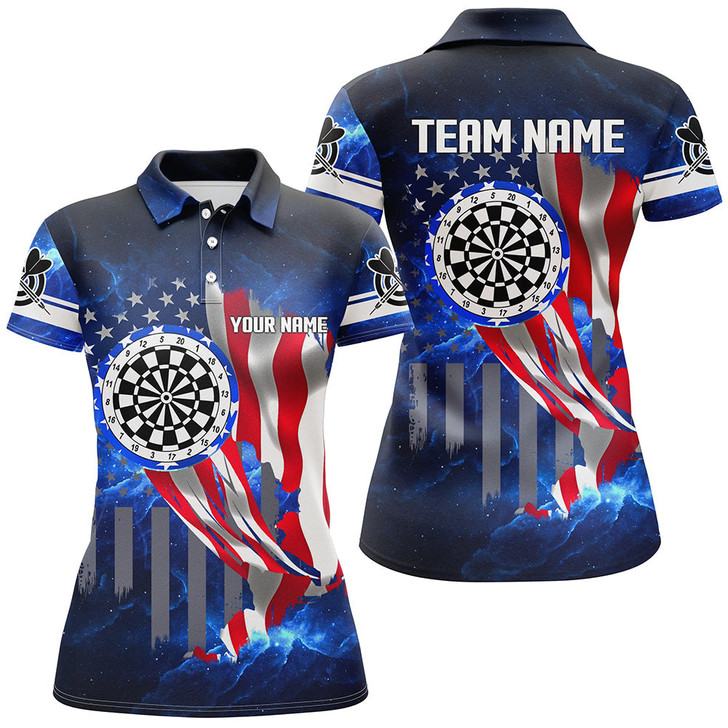 Custom American Flag Darts Board Blue Galaxy Women Darts Polo Shirts Custom Patriotic League Darts Jersey TDM1473