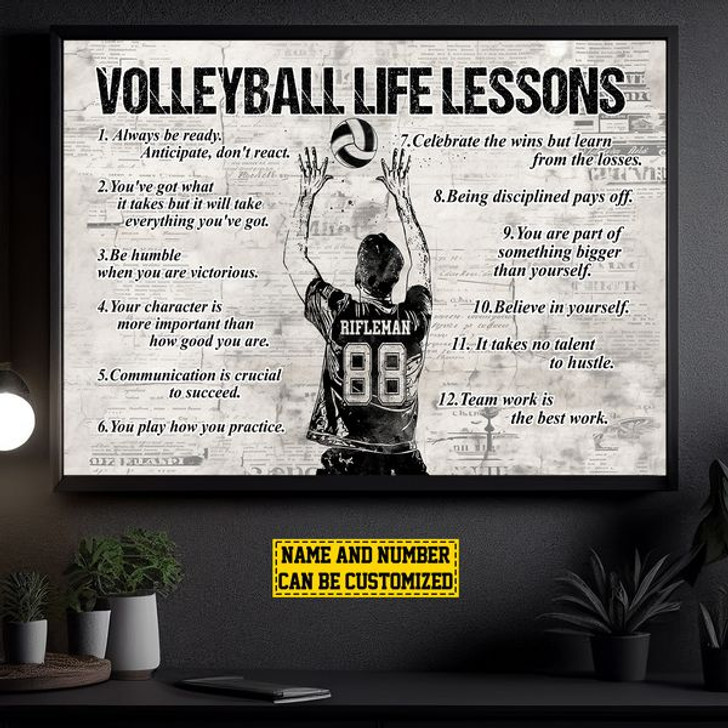 Custom Volleyball Life Lessons Always Be Ready Anticipate Don’t React Customized Personalized Name/Number Poster and Canvas