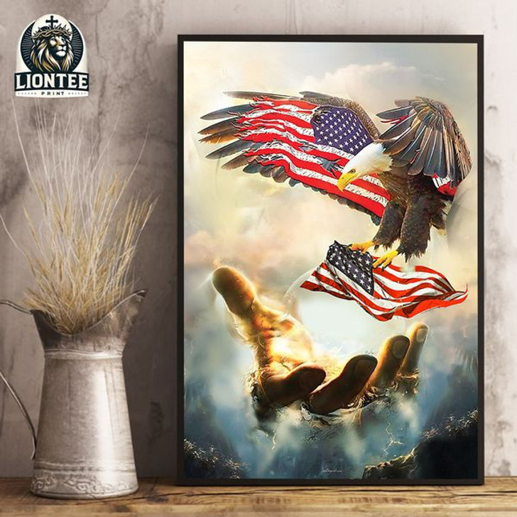 American Eagle On The God’s Hand In Heaven Us Independence Day Poster and Canvas