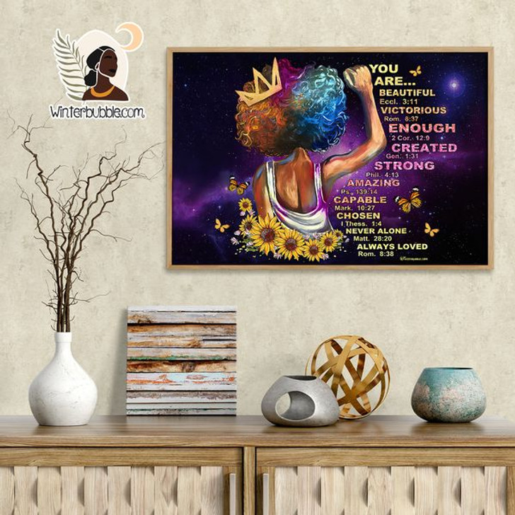 You Are Beautiful Victorious Enough Created Strong Amazing Capable Chosen Never Alone Always Loved Sunflower Black Pride Feminism Poster and Canvas